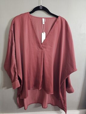 glam Rose-Mauve V-Neck Flowing Tunic